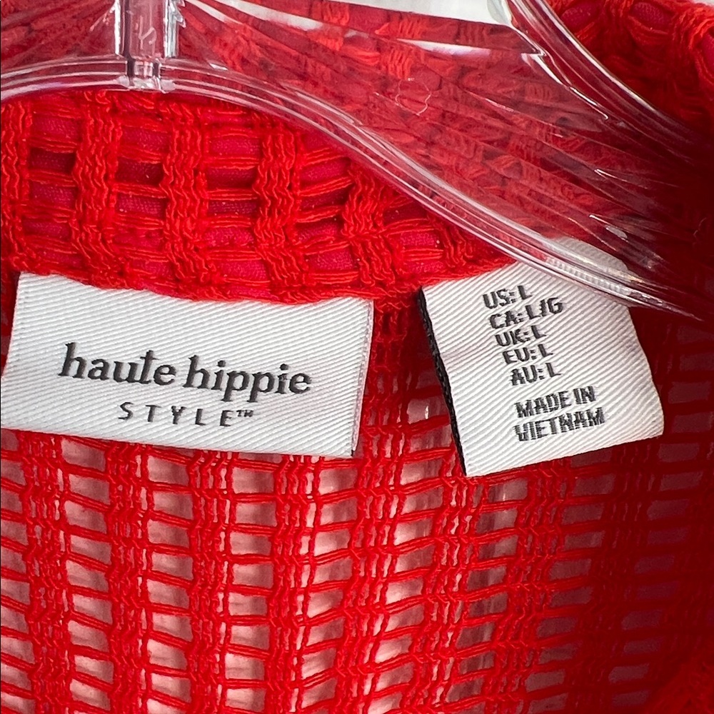 Haute Hippie Style red long sleeve button up swim coverup open knit Large - Picture 6 of 11